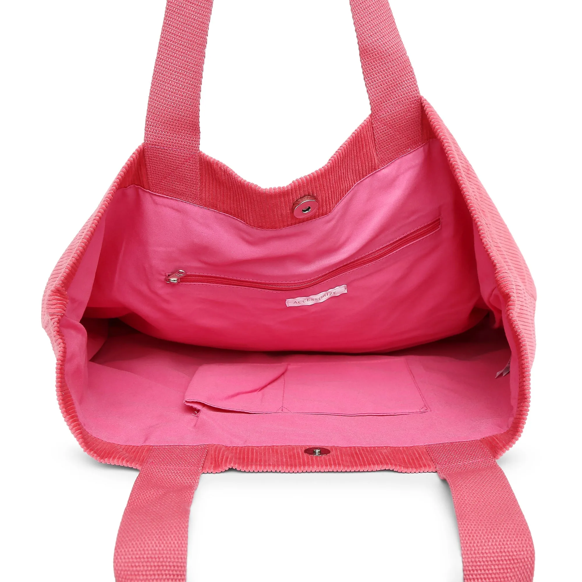 Accessorize London Women's Pure Organic Cotton Pink Cord Shopper Bag