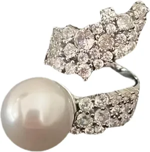 Adjustable White Pearl Ring Stackable Sparkling Crystal Ring Wedding Jewelry for Women Party Accessories
