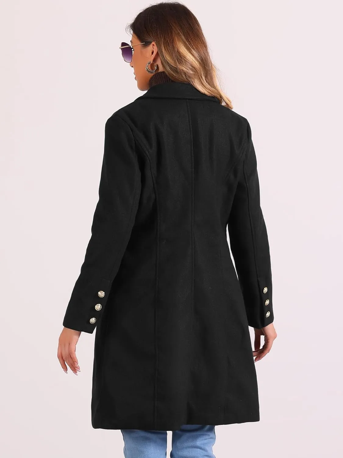 Allegra K Pea Coat for Women's Notched Lapel Double Breasted Mid Long Winter Coats