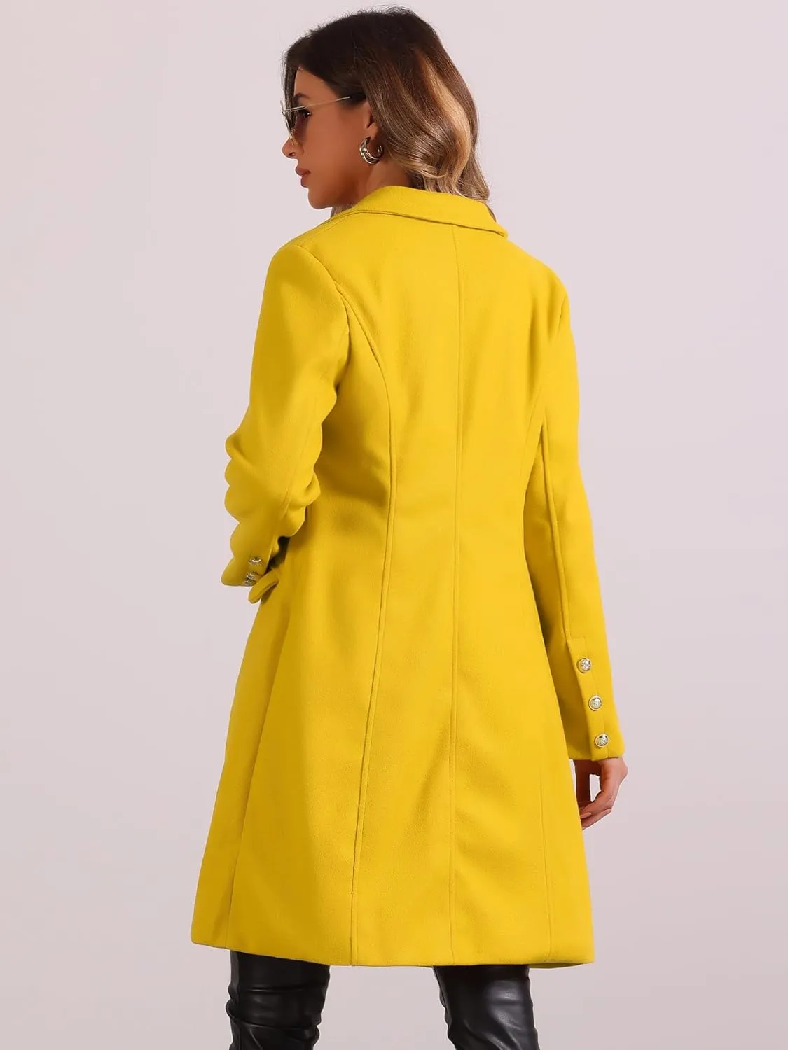 Allegra K Pea Coat for Women's Notched Lapel Double Breasted Mid Long Winter Coats