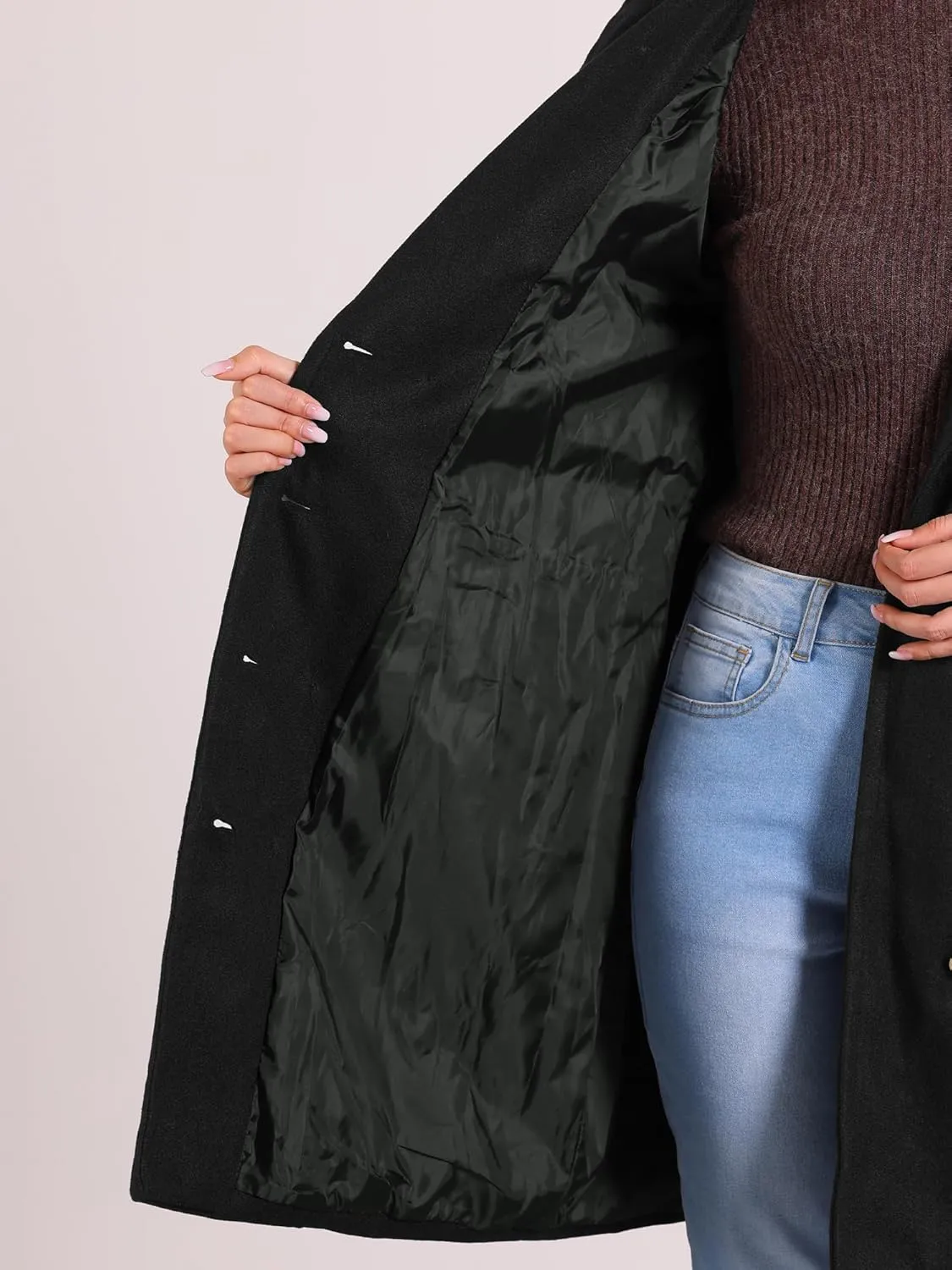 Allegra K Pea Coat for Women's Notched Lapel Double Breasted Mid Long Winter Coats