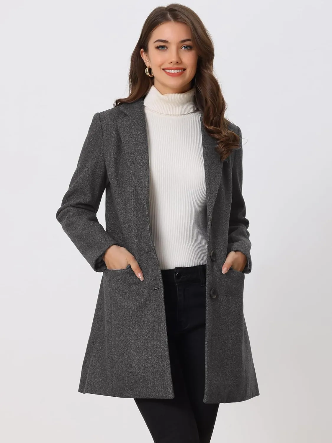 Allegra K Women's 2024 Pea Coat Single Breasted Long Winter Coats for Women