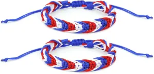 America Handmade Bracelet Tibetan Adjustable Country Flag American String Thread Rope Wrap Bangles for Men Women 2 Pack