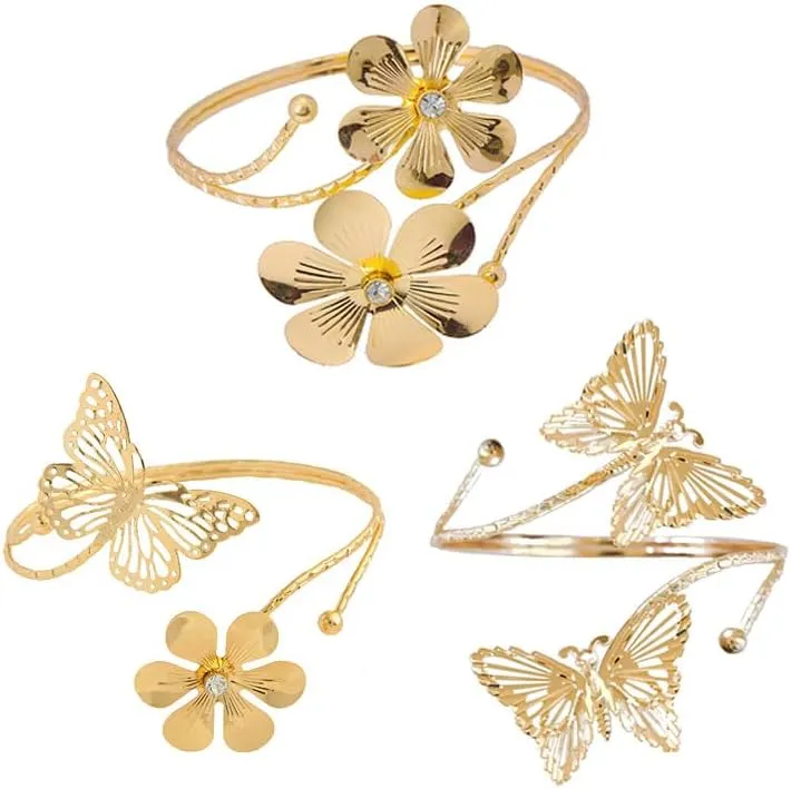 Arm Cuff Upper Arm Band Cuff Bracelet Bangle for Women Silver Gold Boho Adjustable Flower Butterfly Sun Moon Armband Set Birthday Friendship Gift Holiday Beach Jewelry