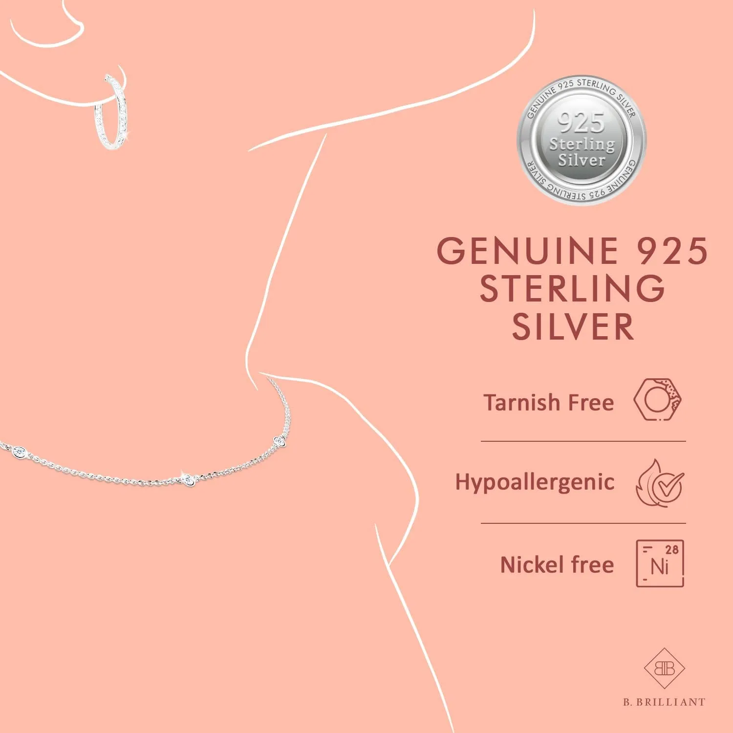 B. BRILLIANT Bracelet for Women, Birthstone Bracelet, Marquise Cut Genuine or Synthetic Gemstone Bracelet, Tennis Bracelet, Sterling Silver Bracelets or Gold Flash Silver Bracelet with Gift Box