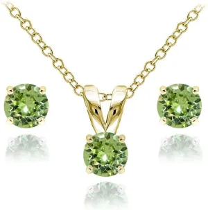B. BRILLIANT Small Necklace and Earrings Set in Yellow Gold Flashed Sterling Silver Dainty Crystal Solitaire Pendant & Earring Birthstone Jewelry Set for Women Bridesmaids