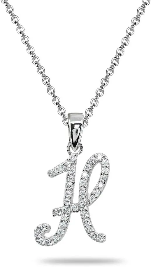 B. BRILLIANT Sterling Silver Cubic Zirconia Alphabet Letter Name Personalized Pendant CZ Initial Necklace for Women