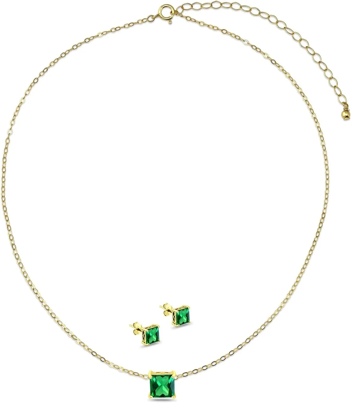B. BRILLIANT Sterling Silver Cubic Zirconia Princess Square Solitaire Pendant Necklace and Stud Earrings Set