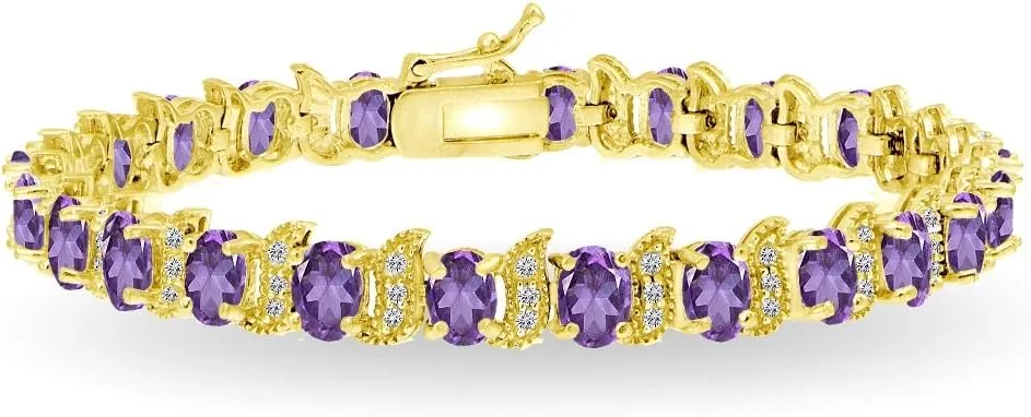 B. BRILLIANT Sterling Silver Genuine, Created or Simulated Gemstone Oval & S Tennis Bracelet for Women