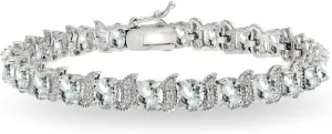 B. BRILLIANT Sterling Silver Genuine, Created or Simulated Gemstone Oval & S Tennis Bracelet for Women