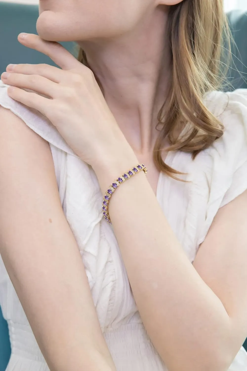 B. BRILLIANT Sterling Silver Genuine, Created or Simulated Gemstone Oval & S Tennis Bracelet for Women