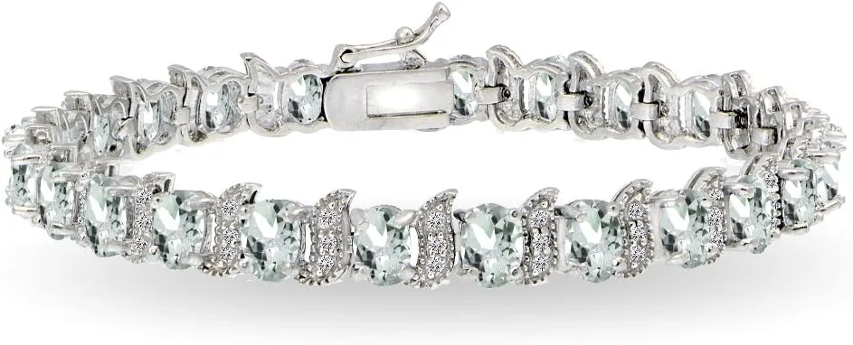 B. BRILLIANT Sterling Silver Genuine, Created or Simulated Gemstone Oval & S Tennis Bracelet for Women