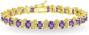 B. BRILLIANT Sterling Silver Genuine, Created or Simulated Gemstone Oval & S Tennis Bracelet for Women
