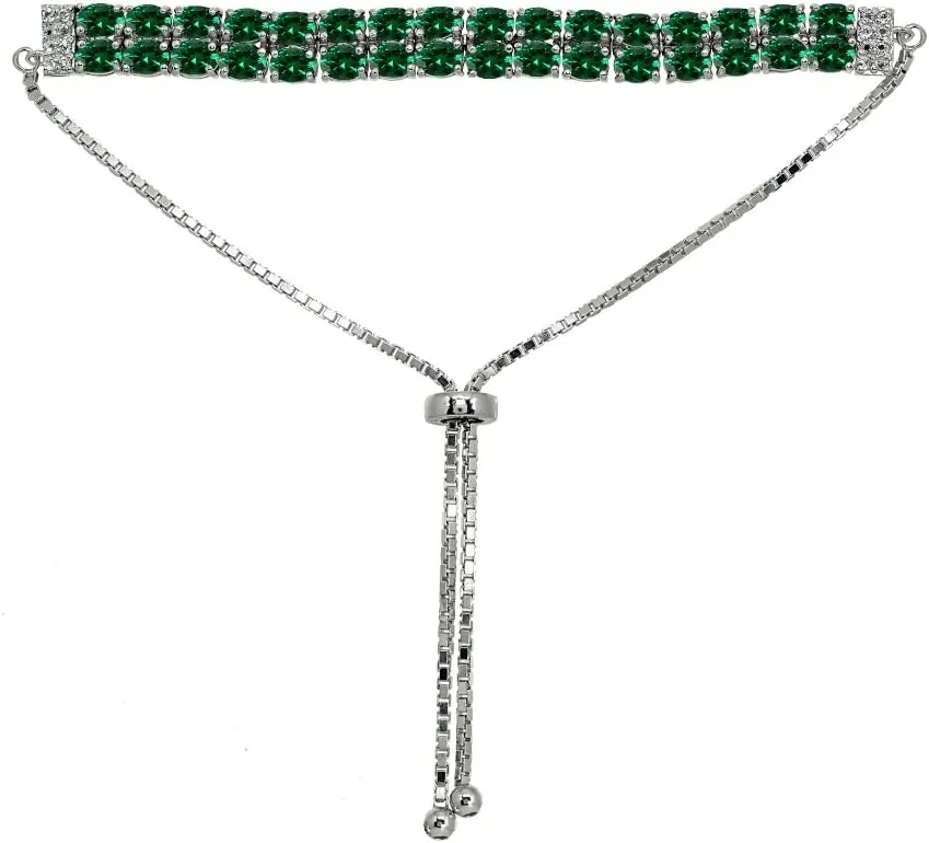 B. BRILLIANT Sterling Silver Genuine, Created or Simulated Oval 2-Row Adjustable Gemstone Bracelet for Women