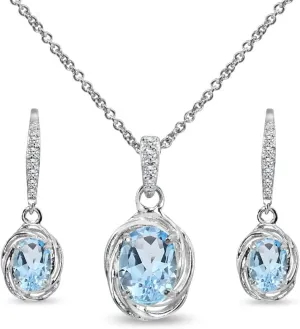B. BRILLIANT Sterling Silver Genuine or Synthetic Gemstone Oval Love Knot Leverback Earrings & Pendant Necklace Set