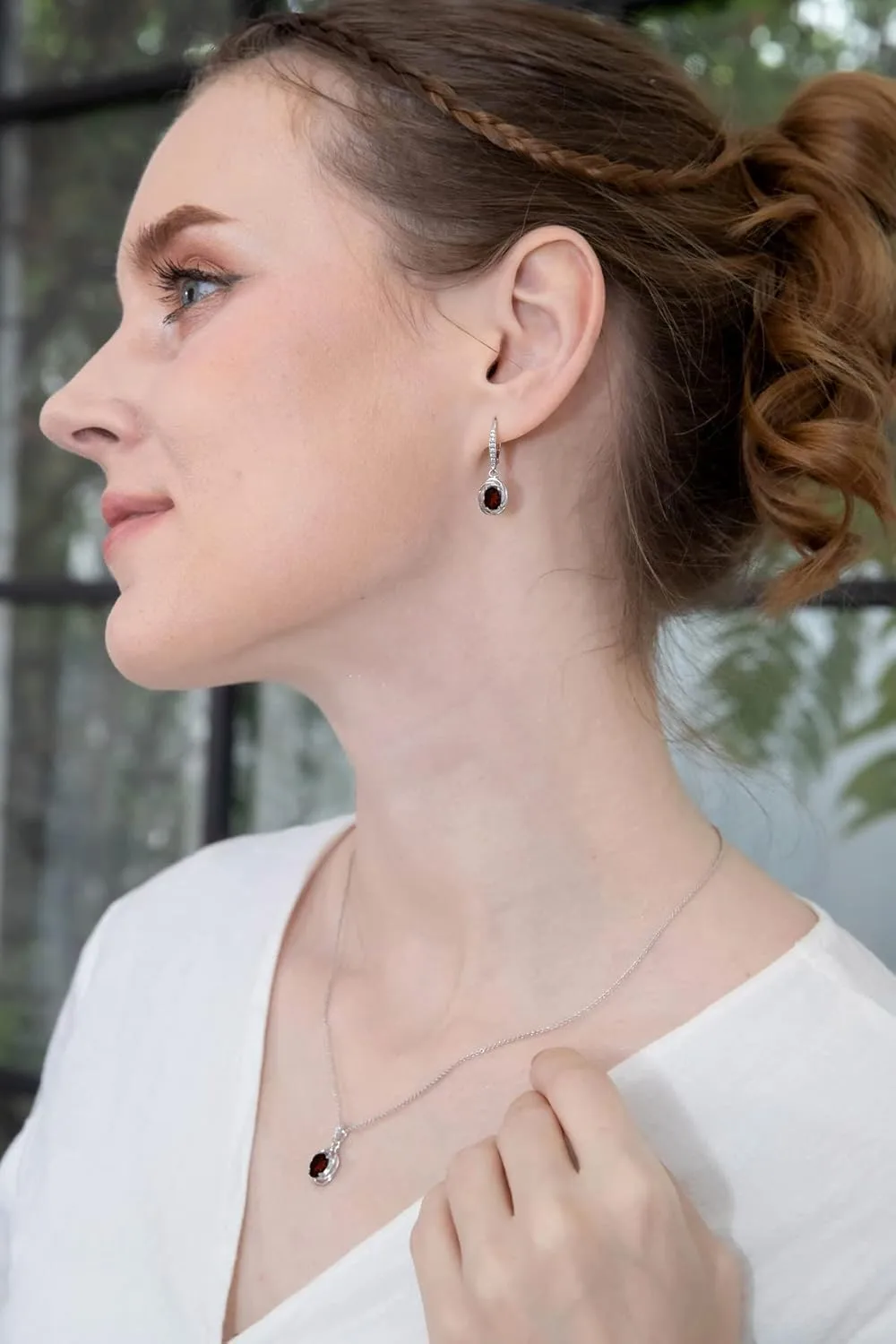 B. BRILLIANT Sterling Silver Genuine or Synthetic Gemstone Oval Love Knot Leverback Earrings & Pendant Necklace Set