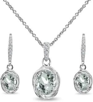B. BRILLIANT Sterling Silver Genuine or Synthetic Gemstone Oval Love Knot Leverback Earrings & Pendant Necklace Set