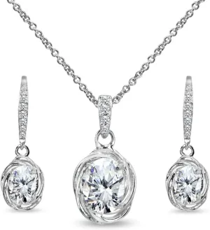 B. BRILLIANT Sterling Silver Genuine or Synthetic Gemstone Oval Love Knot Leverback Earrings & Pendant Necklace Set
