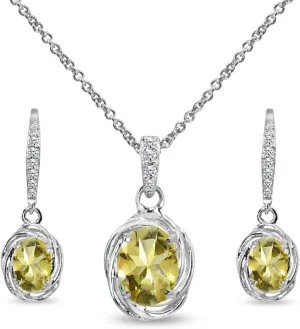 B. BRILLIANT Sterling Silver Genuine or Synthetic Gemstone Oval Love Knot Leverback Earrings & Pendant Necklace Set