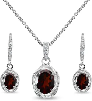 B. BRILLIANT Sterling Silver Genuine or Synthetic Gemstone Oval Love Knot Leverback Earrings & Pendant Necklace Set