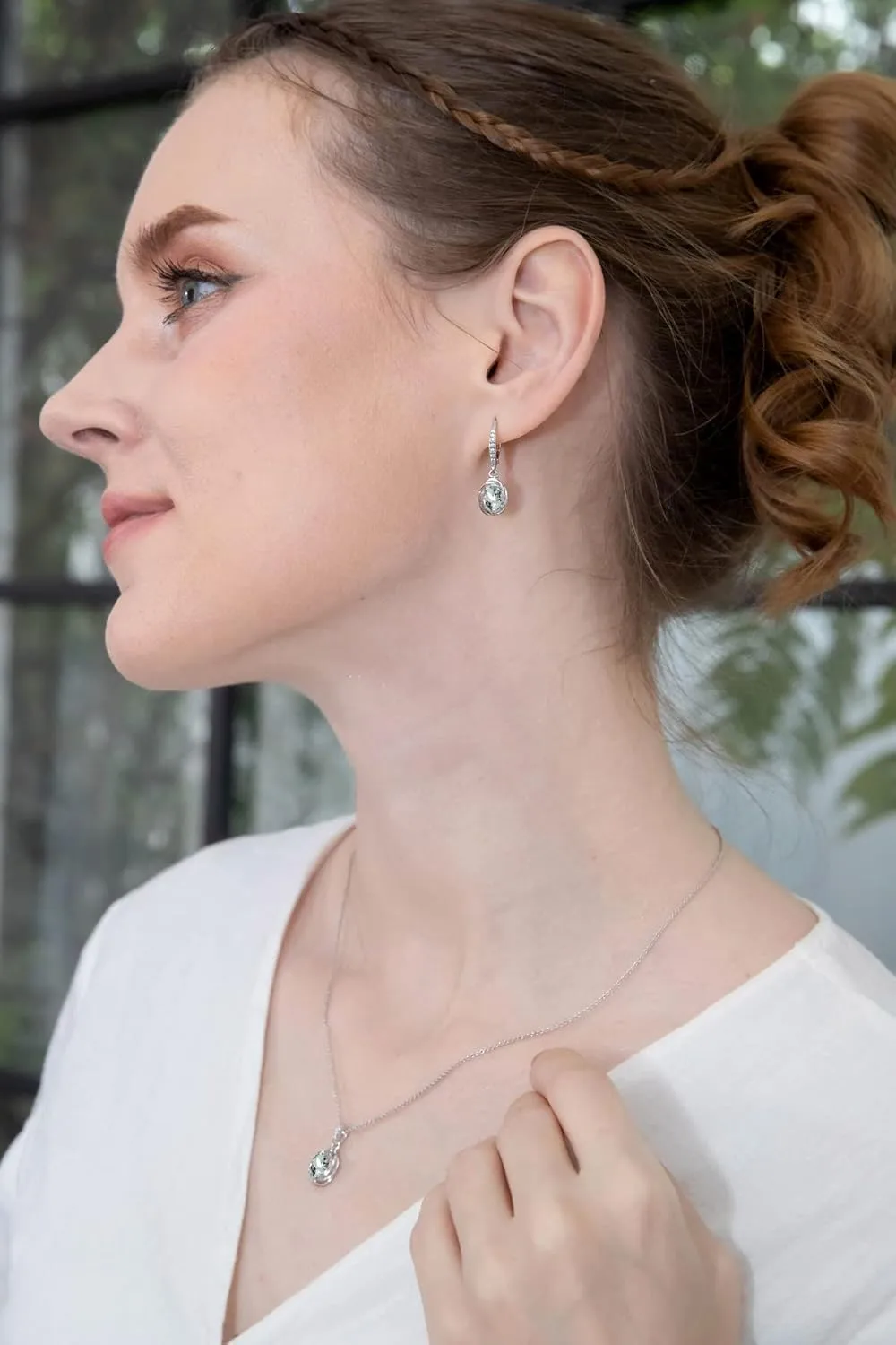 B. BRILLIANT Sterling Silver Genuine or Synthetic Gemstone Oval Love Knot Leverback Earrings & Pendant Necklace Set
