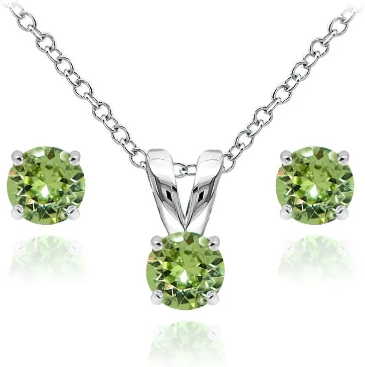 B. BRILLIANT Sterling Silver Small Dainty Crystal Solitaire Necklace & Stud Earrings Birthstone Jewelry Set for Women Bridesmaids
