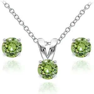 B. BRILLIANT Sterling Silver Small Dainty Crystal Solitaire Necklace & Stud Earrings Birthstone Jewelry Set for Women Bridesmaids