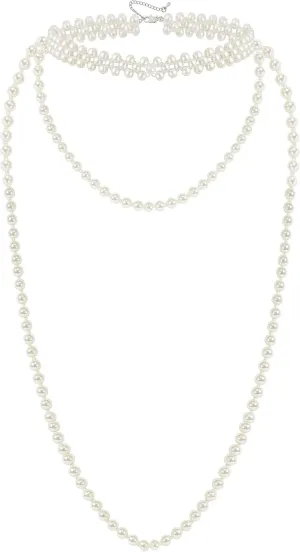 BABEYOND Long Pearl Choker Necklace - Faux Pearl Chain Necklace Pearl Jewelry Set for Women 20s Flapper Accessories