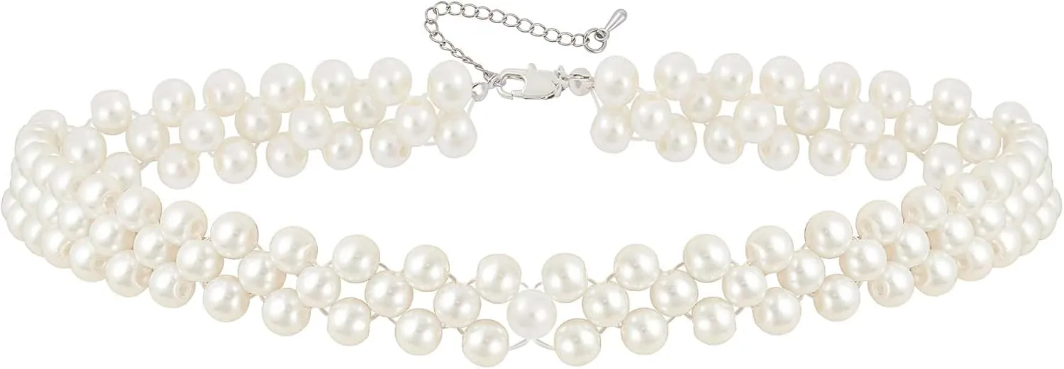BABEYOND Long Pearl Choker Necklace - Faux Pearl Chain Necklace Pearl Jewelry Set for Women 20s Flapper Accessories
