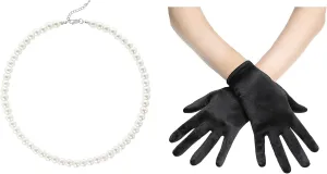 BABEYOND Round Imitation Pearl Necklace Wedding Pearl Necklace for Brides with Short Satin Opera Gloves Wedding