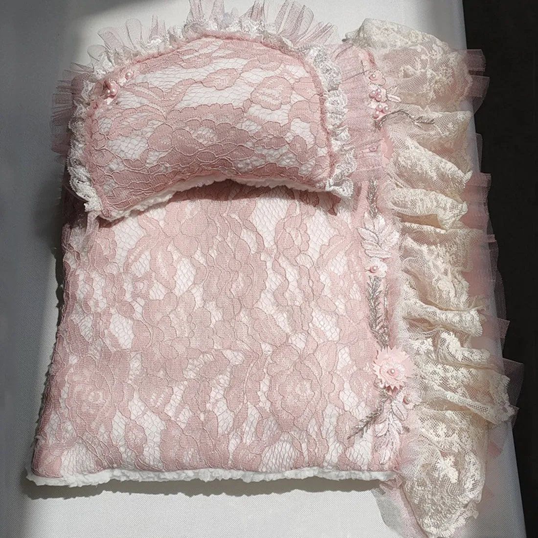 Babymoon Lace Mattress Cushion & Pillow | Posing Props | Baby Photography Props | Pink