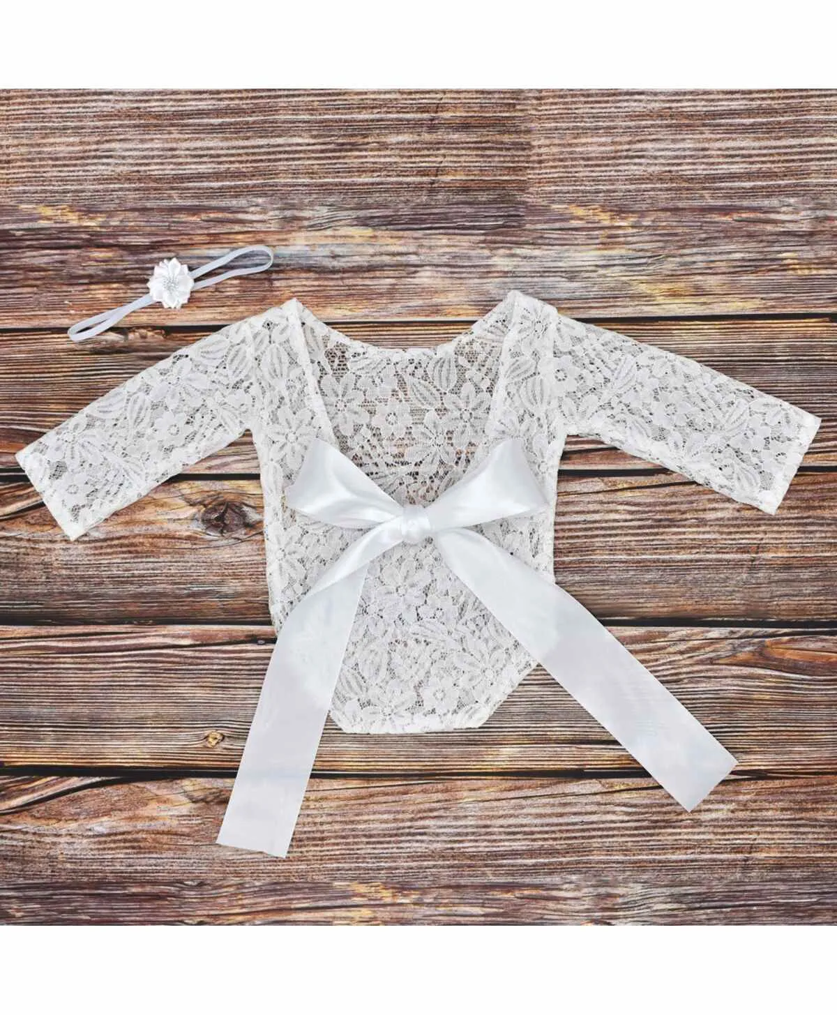Babymoon Lace Romper with Hairband Photoshoot Props Costume - White