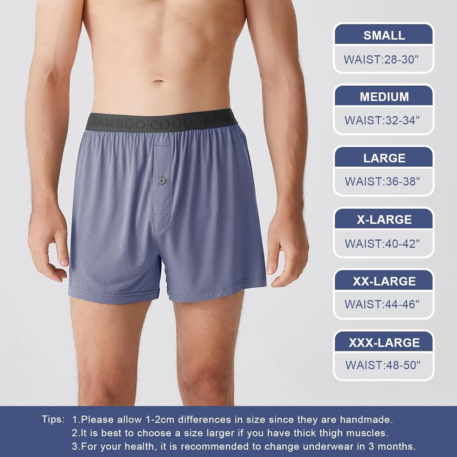 BAMBOO COOL Mens Boxer Shorts Underwear Soft Comfortable Breathable Knit Boxers Short for Men (3 or 5 Pack)