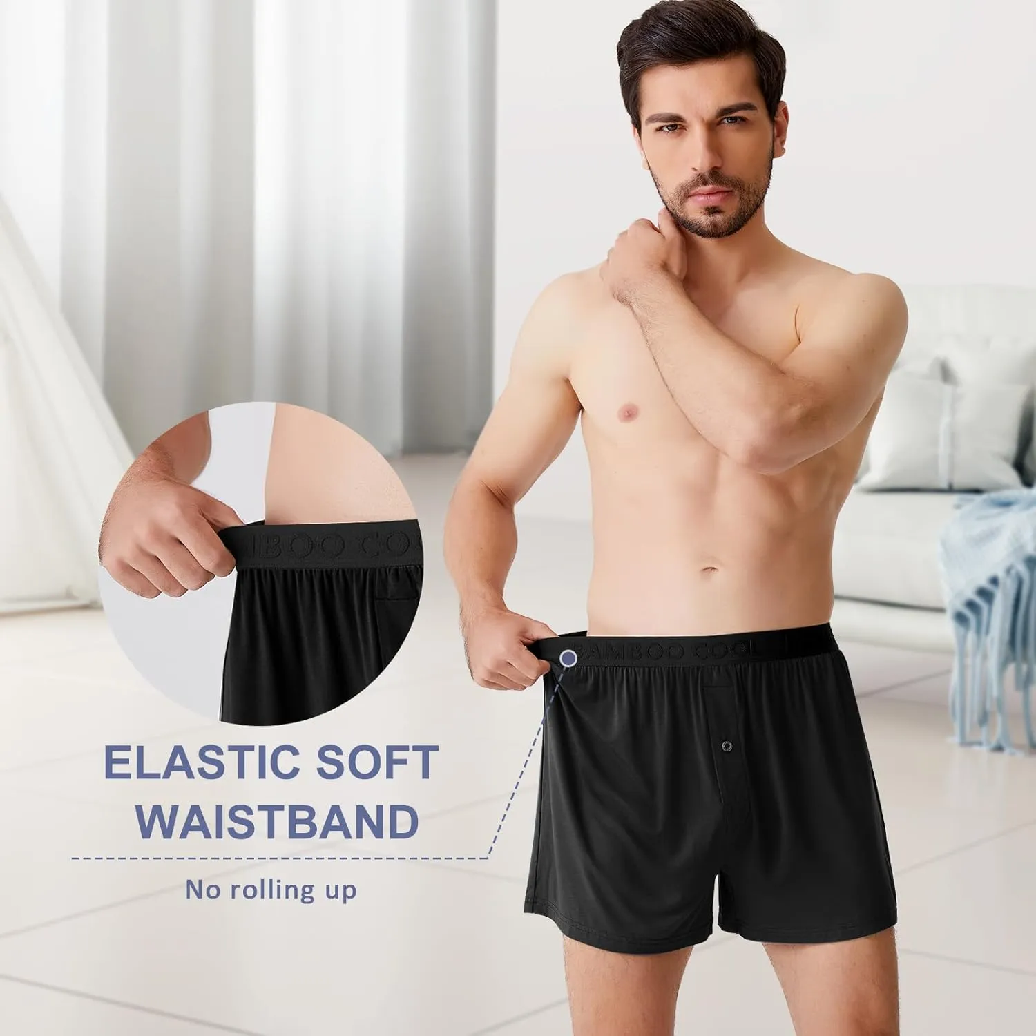 BAMBOO COOL Mens Boxer Shorts Underwear Soft Comfortable Breathable Knit Boxers Short for Men (3 or 5 Pack)