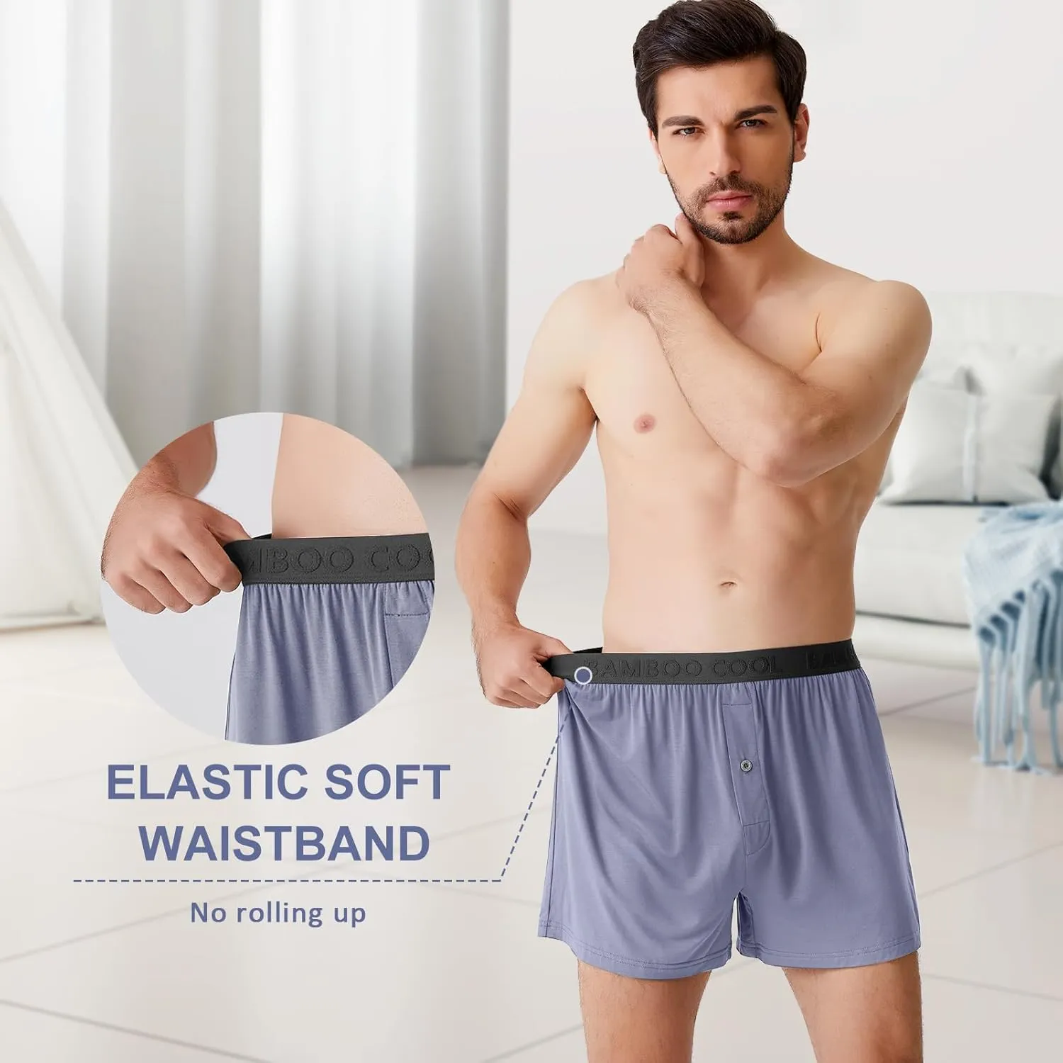 BAMBOO COOL Mens Boxer Shorts Underwear Soft Comfortable Breathable Knit Boxers Short for Men (3 or 5 Pack)