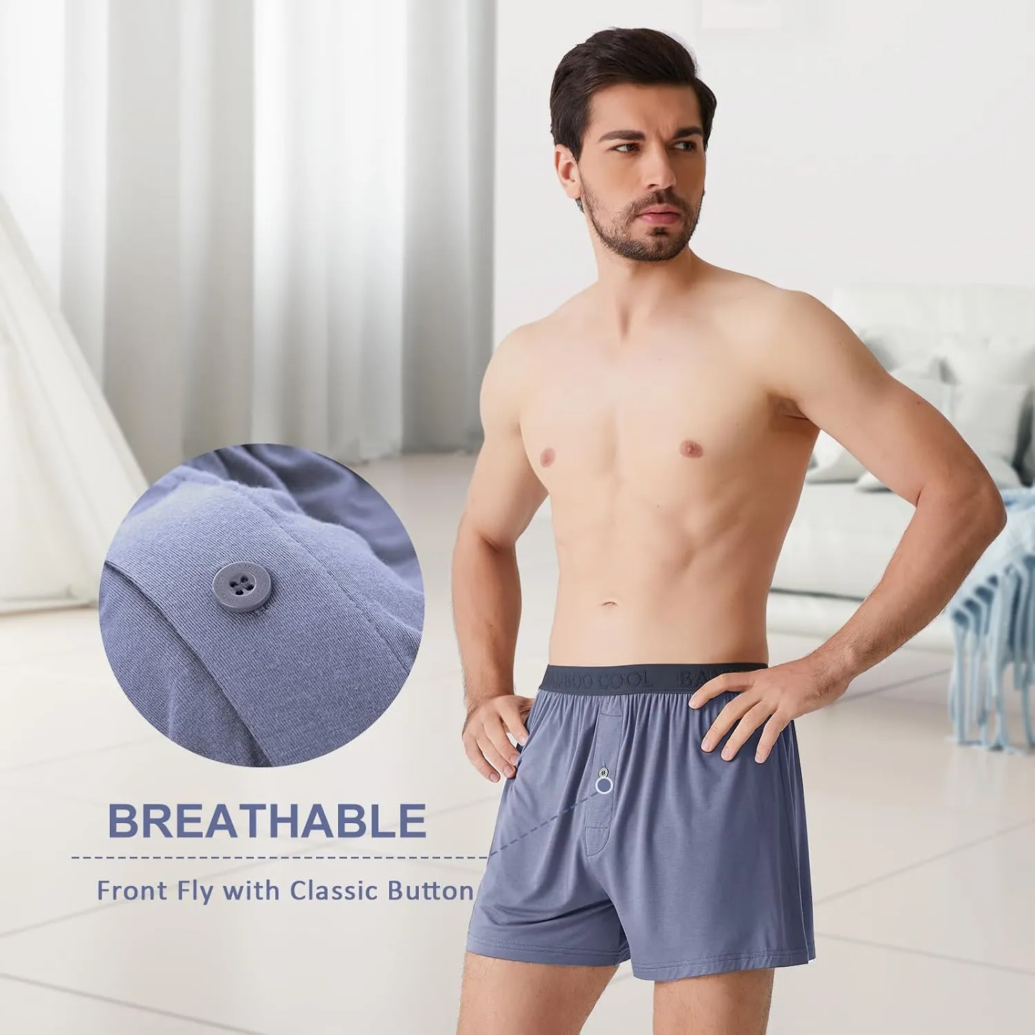 BAMBOO COOL Mens Boxer Shorts Underwear Soft Comfortable Breathable Knit Boxers Short for Men (3 or 5 Pack)