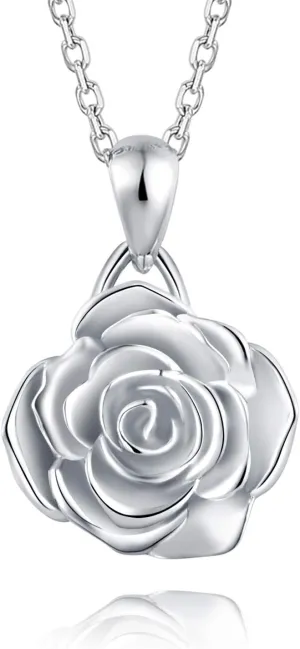 BEILIN 925 Sterling Silver Rose Flower Necklace Rose Pendant Necklaces Jewelry for Women
