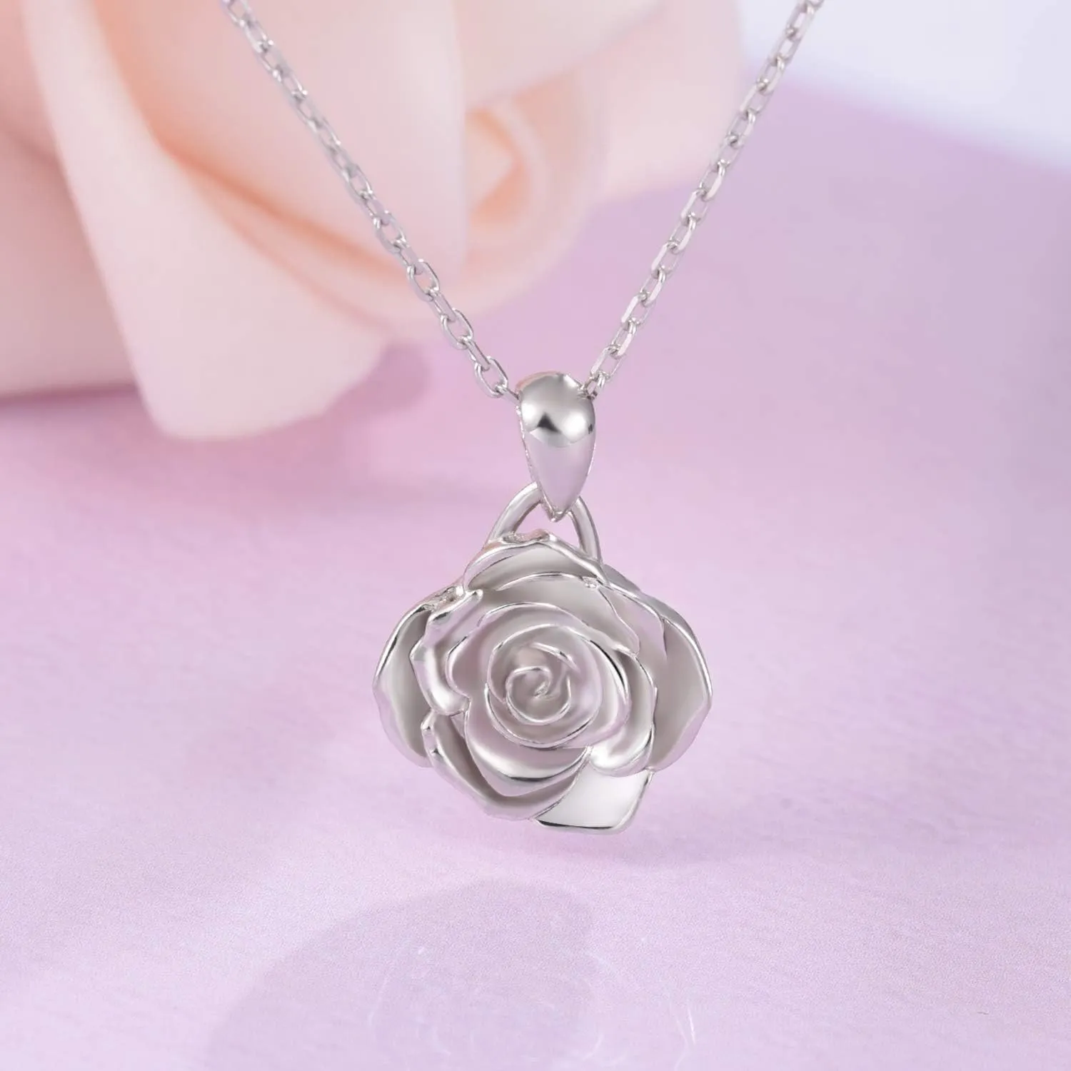 BEILIN 925 Sterling Silver Rose Flower Necklace Rose Pendant Necklaces Jewelry for Women