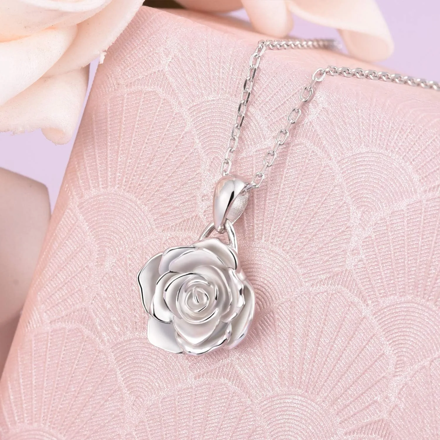 BEILIN 925 Sterling Silver Rose Flower Necklace Rose Pendant Necklaces Jewelry for Women