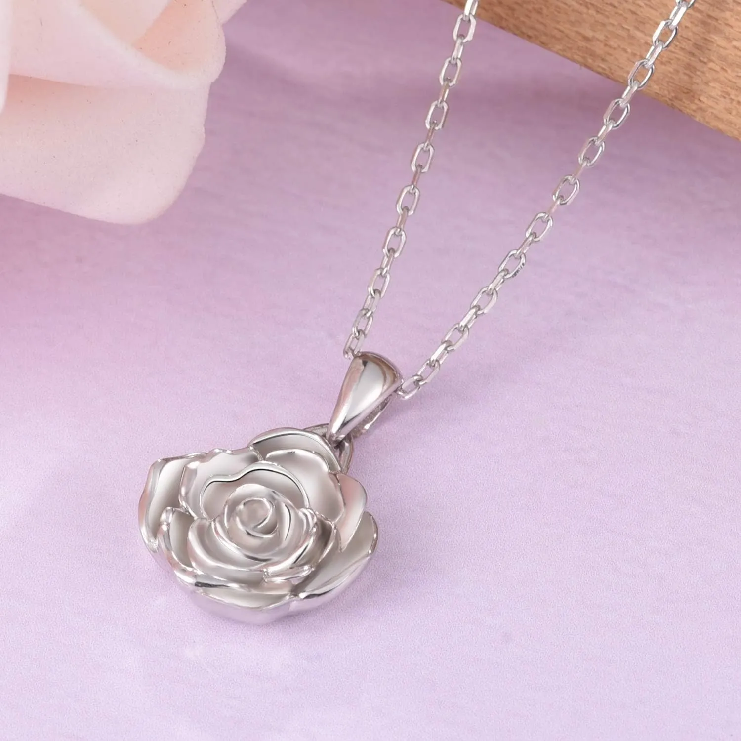 BEILIN 925 Sterling Silver Rose Flower Necklace Rose Pendant Necklaces Jewelry for Women