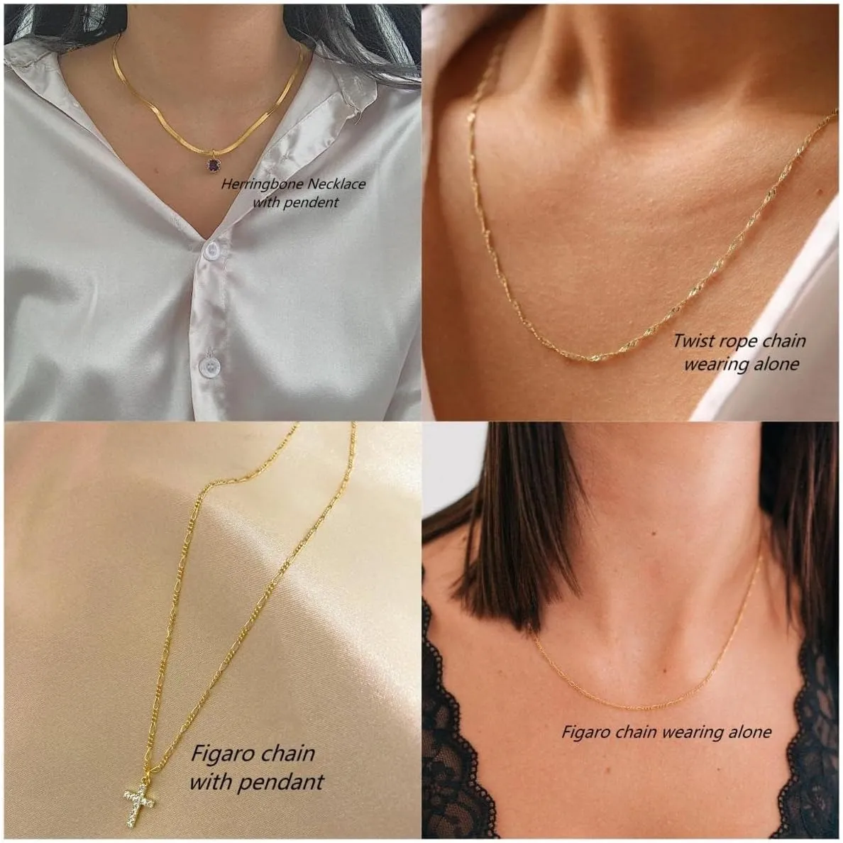 BERISO Layered Necklaces for Women,14K Gold/Silver Plated Dainty Choker Necklace Trendy Simple Paperclip Chain Figaro Rope Necklace Cuba Gold Jewelry for Women