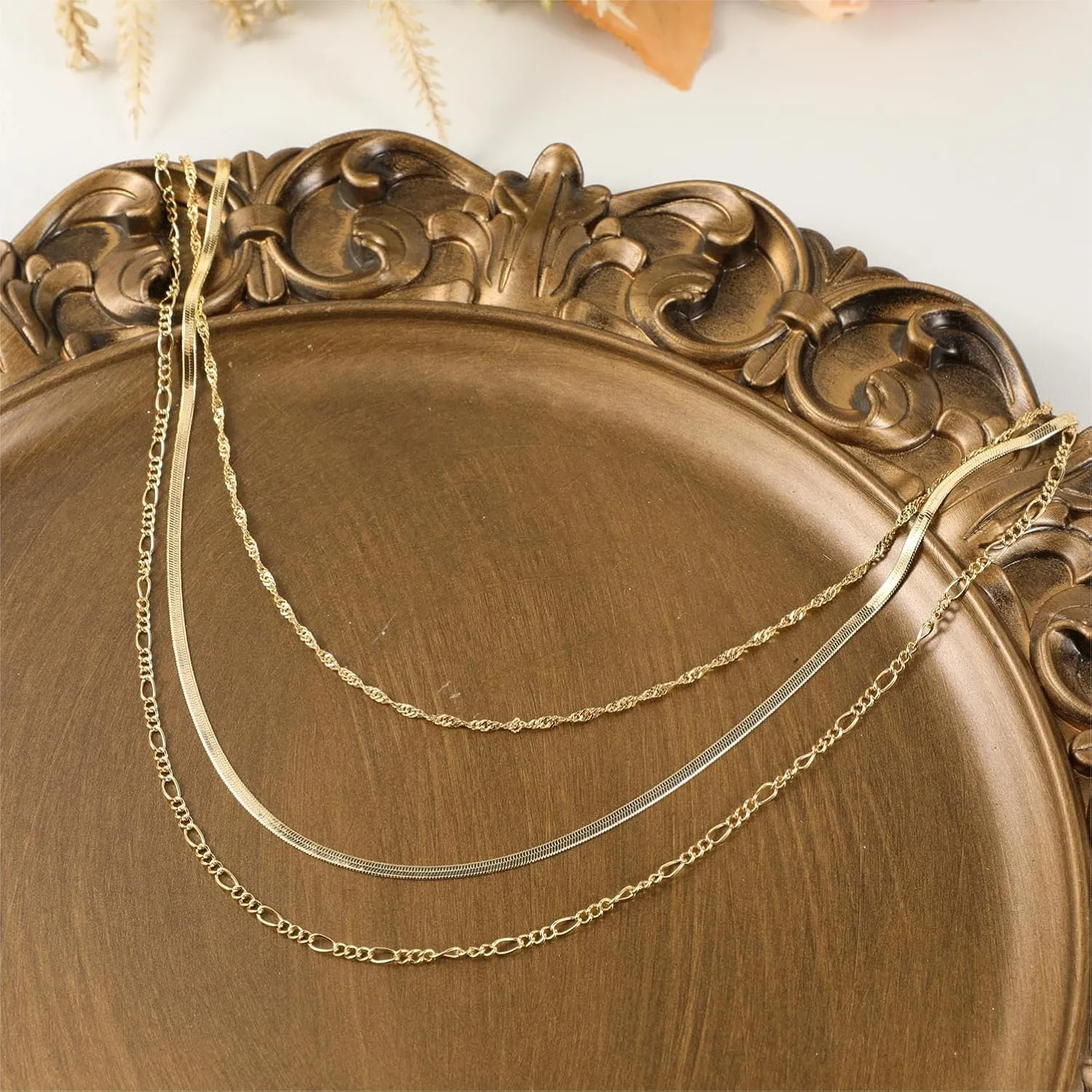 BERISO Layered Necklaces for Women,14K Gold/Silver Plated Dainty Choker Necklace Trendy Simple Paperclip Chain Figaro Rope Necklace Cuba Gold Jewelry for Women