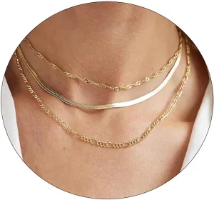 BERISO Layered Necklaces for Women,14K Gold/Silver Plated Dainty Choker Necklace Trendy Simple Paperclip Chain Figaro Rope Necklace Cuba Gold Jewelry for Women