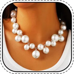 Big Pearl Choker Necklace White Chunky Pearl Necklaces Bridal Wedding Jewelry for Women