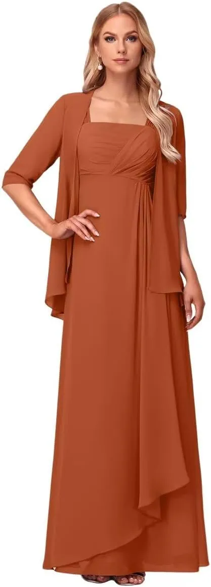 BITALY Women's 2 Pieces Mother of The Bride Dresses 3/4 Sleeve Chiffon Formal Evening Dresses for Wedding BI123