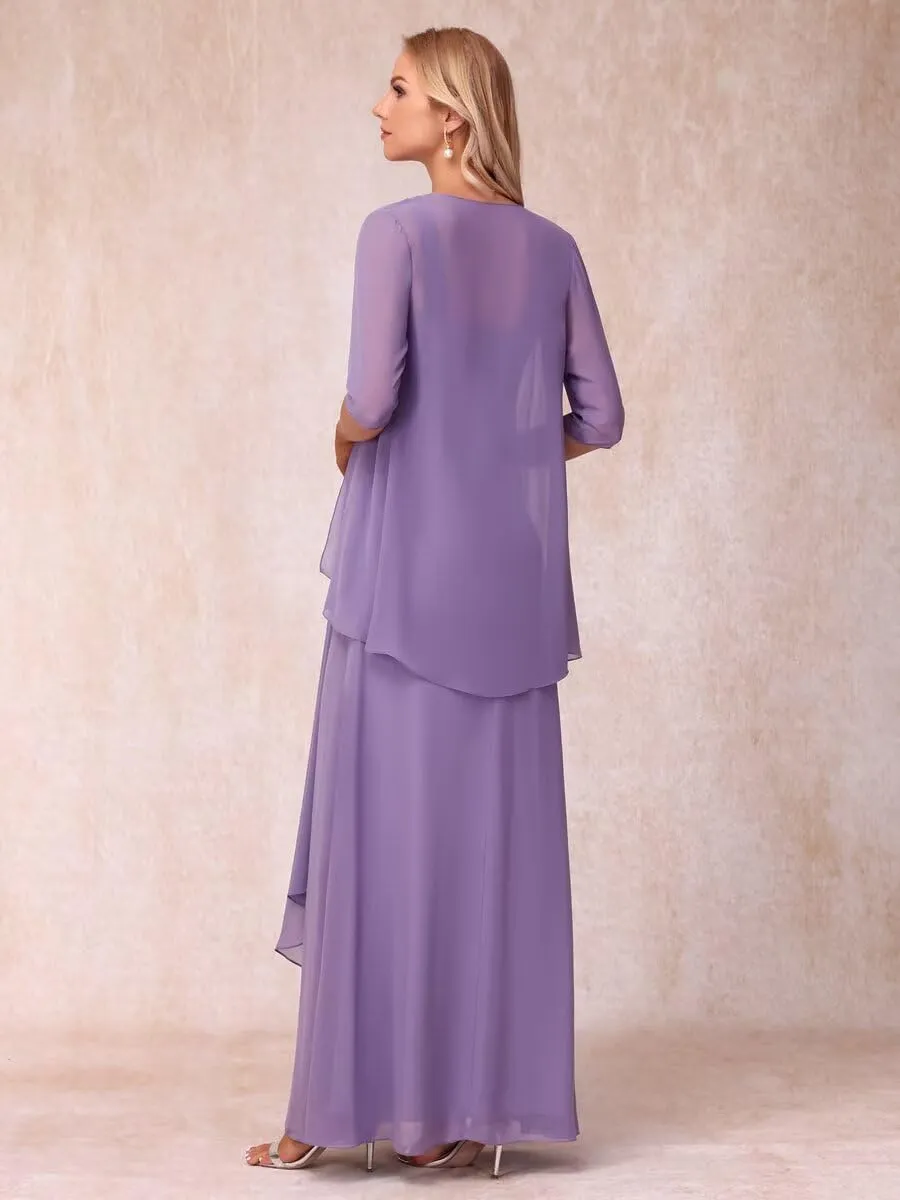 BITALY Women's 2 Pieces Mother of The Bride Dresses 3/4 Sleeve Chiffon Formal Evening Dresses for Wedding BI123
