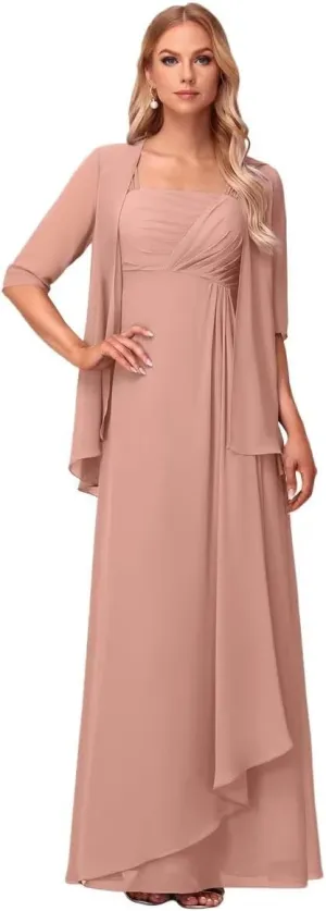 BITALY Women's 2 Pieces Mother of The Bride Dresses 3/4 Sleeve Chiffon Formal Evening Dresses for Wedding BI123