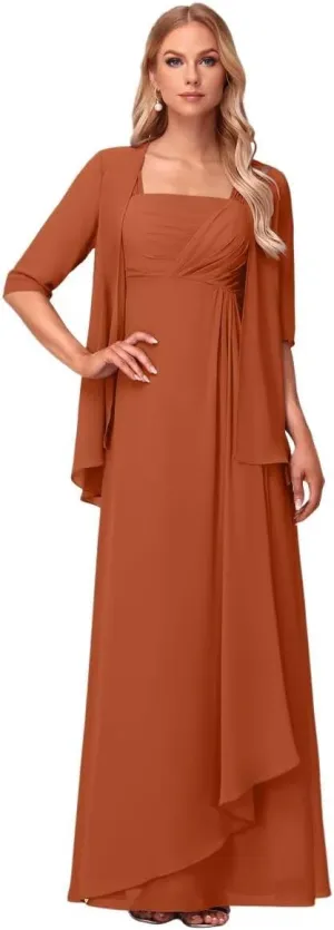 BITALY Women's 2 Pieces Mother of The Bride Dresses 3/4 Sleeve Chiffon Formal Evening Dresses for Wedding BI123