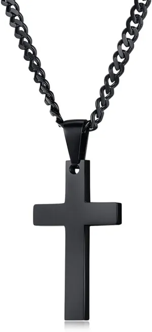 Black Cross Necklace for Men, Stainless Steel Mens Cross Pendant Necklaces, Curb Chain