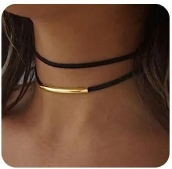 Black Layered Necklace Velvet Leather Chokers Necklaces Adjustable Necklace Chain Jewelry for Women